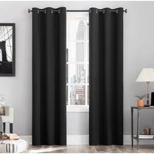 No 918 Lichtenberg Solid Black Sun Zero Curtain Panel NEW